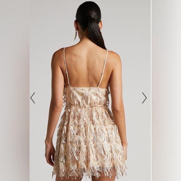 NWT KHRIZZA MINI DRESS SEQUIN GATHERED DRESS IN GOLD (Fearless Eras Tour Outfit) - Picture 4 of 5